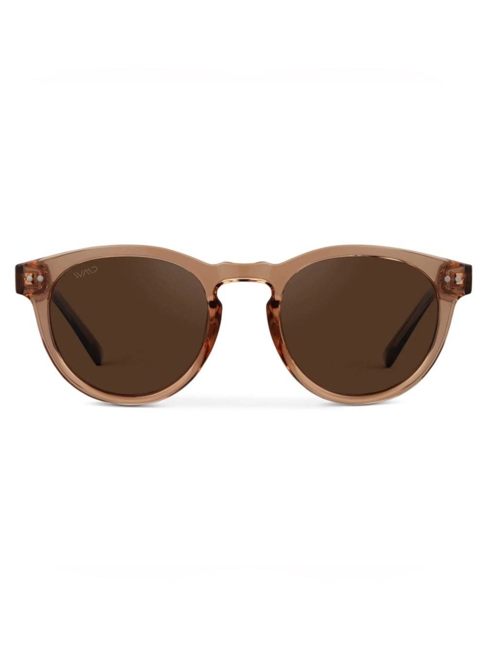 WMP  Tate Transparent Amber Round Sunglasses with Brown Gradient Lenses.